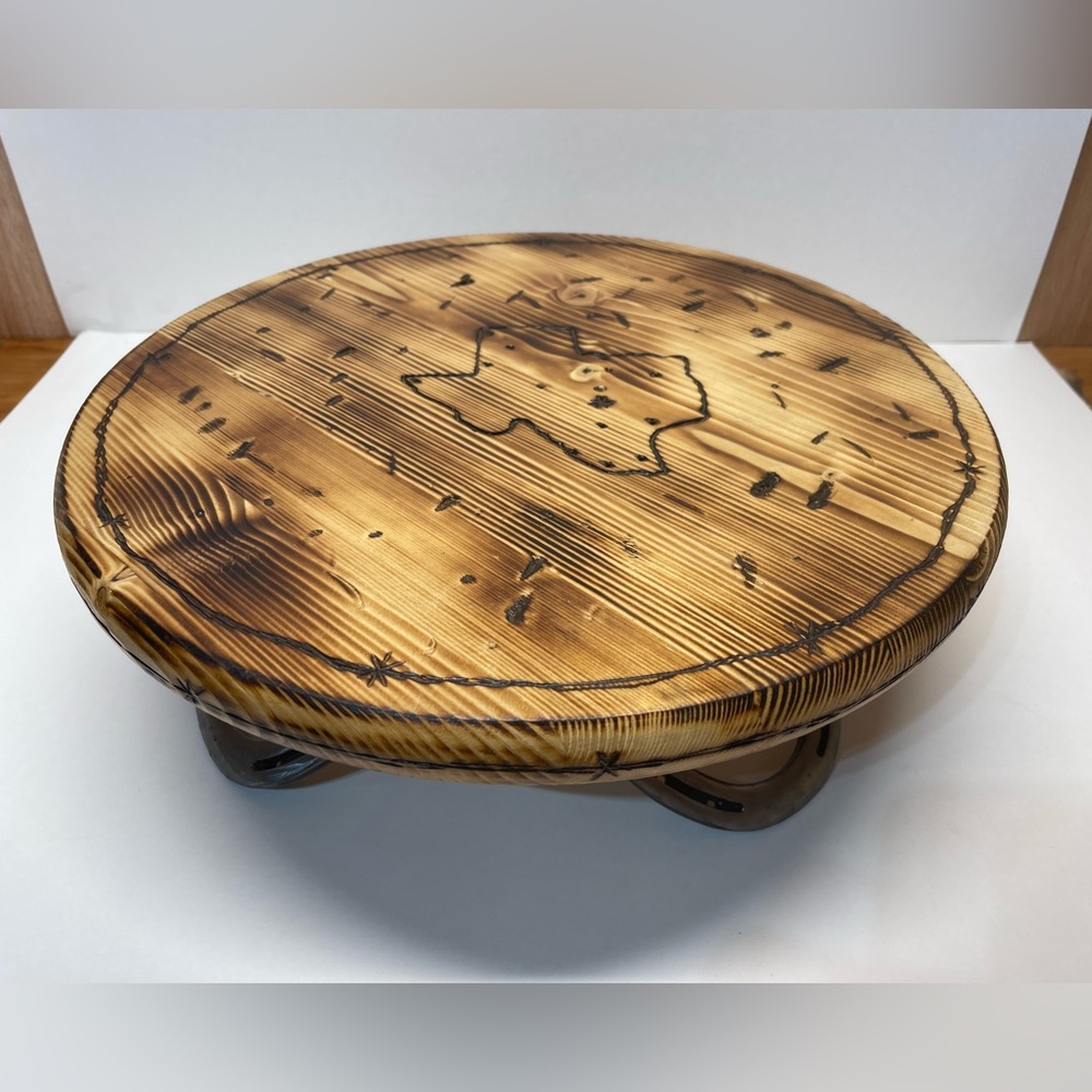 Cowboy Western Wood, Horseshoe Fired Kitchen Handcrafted Turntable